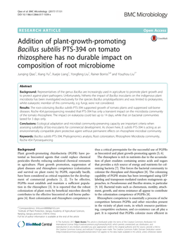 Addition of Plant-Growth-Promoting Bacillus Subtilis PTS-394 on Tomato