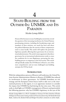 State-Building from the Outside-In: UNMIK and Its Paradox