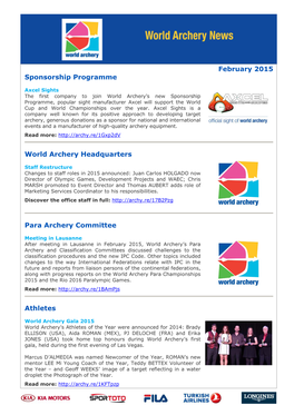 February 2015 Sponsorship Programme World Archery