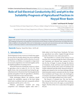 Role of Soil Electrical Conductivity (EC) and Ph in the Suitability Prognosis of Agricultural Practices in Noyyal River Basin