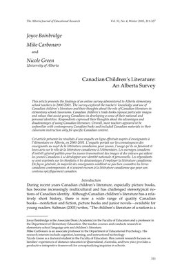 Joyce Bainbridge Mike Carbonaro Nicole Green Canadian Children's