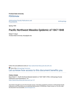 Pacific Northwest Measles Epidemic of 1847-1848