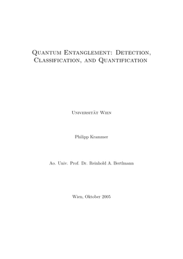 Quantum Entanglement: Detection, Classification, and Quantification