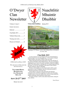 O'dwyer Clan Newsletter Nuachtlitir Mhuintir