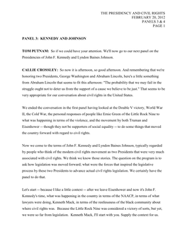 The Presidency and Civil Rights February 20, 2012 Panels 3 & 4 Page 1