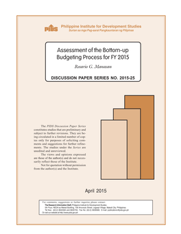 Assessment of the Bottom-Up Budgeting Process for FY 2015 Rosario G