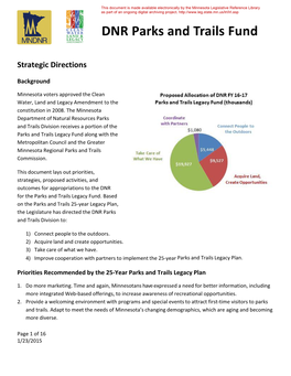 DNR Legacy Priorities Legislative Report FY16-17