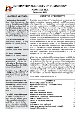 INTERNATIONAL SOCIETY on TOXINOLOGY NEWSLETTER September 2009