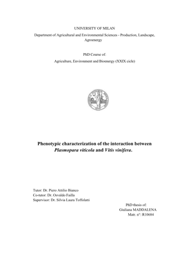 Phenotypic Characterization of the Interaction Between Plasmopara Viticola and Vitis Vinifera