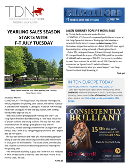 Yearling Sales Season Starts with F-T July Tuesday