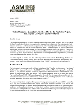Cultural Resources Evaluation Letter Report for the Del Rey Pointe Project, Los Angeles, Los Angeles County, California INTRODU