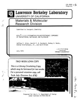 Lawrence Berkeley Laboratory UNIVERSITY of CALIFORNIA Materials & Molecular Research Division