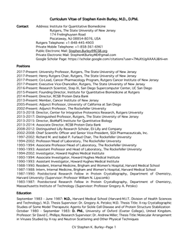 Curriculum Vitae of Stephen Kevin Burley, M.D., D.Phil