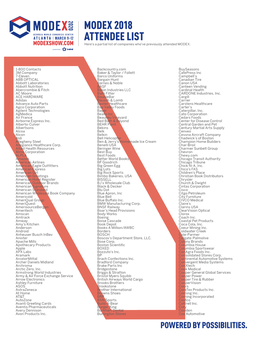 MODEX 2018 ATTENDEE LIST Here’S a Partial List of Companies Who’Ve Previously Attended MODEX