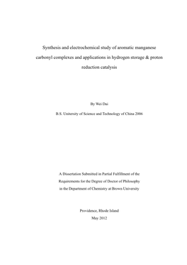 Synthesis and Electrochemical Study of Aromatic Manganese Carbonyl Complexes and Applications in Hydrogen Storage & Proton