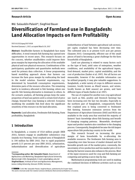 Diversification of Farmland Use in Bangladesh: Land Allocation Impacts on Farm Profitability