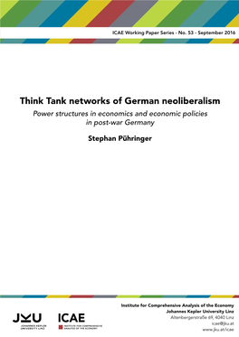 Think Tank Networks of German Neoliberalism Power Structures in Economics and Economic Policies in Post-War Germany