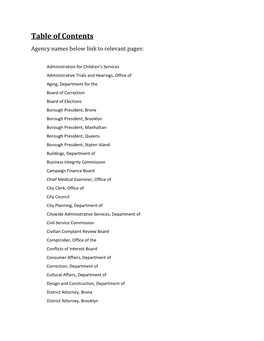 Table of Contents Agency Names Below Link to Relevant Pages