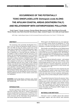 OCCURRENCE of the POTENTIALLY TOXIC DINOFLAGELLATE Ostreopsis Ovata ALONG the APULIAN COASTAL AREAS (SOUTHERN ITALY) and RELATIONSHIP with ANTHROPOGENIC POLLUTION