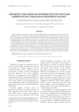 Diversity and Vertical Distribution of Vascular Epiphytes on a Malaysian Mangrove Island**