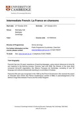 Intermediate French: La France En Chansons