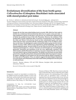 Evolutionary Diversification of the Bean Beetle Genus Callosobruchus