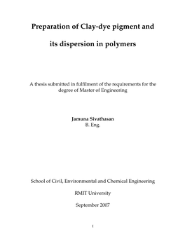 Preparation of Clay-Dye Pigment and Its Dispersion in Polymers