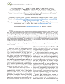 Spider Diversity (Arachnida; Araneae) in Different Plantations of Western Ghats, Wayanad Region, India