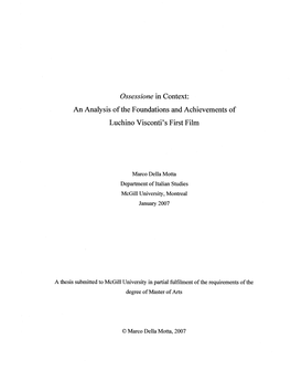 Ossessione in Context: an Analysis of the F Oundations and Achievements of Luchino Visconti's First Film