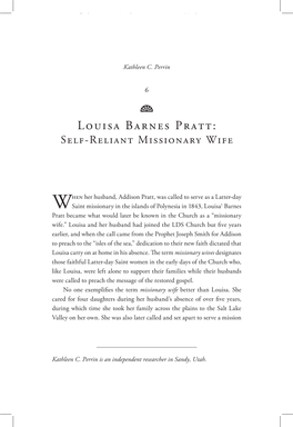 Louisa Barnes Pratt: Self-Reliant Missionary Wife