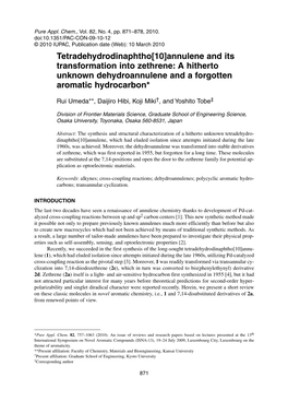 Tetradehydrodinaphtho[10]Annulene and Its Transformation Into Zethrene: a Hitherto Unknown Dehydroannulene and a Forgotten Aromatic Hydrocarbon*