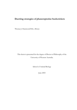 Duetting Strategies of Phaneropterine Bushcrickets
