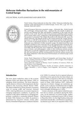 Holocene Timberline Fluctuations in the Mid-Mountains of Central Europe