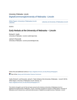 Early Herbals at the University of Nebraska – Lincoln