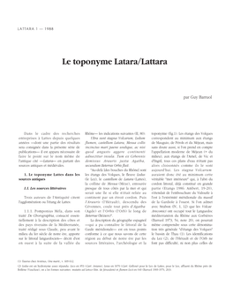 Le Toponyme Latara/Lattara