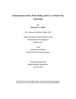 Transnational Turks, Print Media, and US-Turkish Ties, 1919-1952