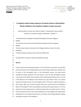 Precipitation Stable Isotopic Signatures of Tropical Cyclones in Metropolitan