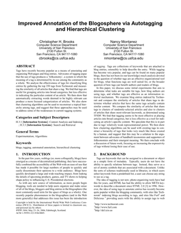 Improved Annotation of the Blogosphere Via Autotagging and Hierarchical Clustering