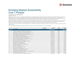 Emerging Markets Sustainability Core 1 Portfolio As of March 31, 2021 (Updated Monthly) Source: State Street Holdings Are Subject to Change