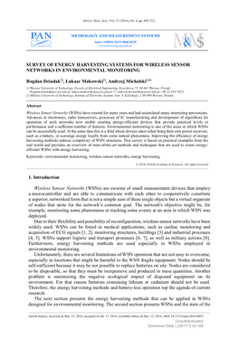 Survey of Energy Harvesting Systems for Wireless Sensor Networks in Environmental Monitoring