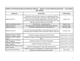 Battle of Gettysburg Research Room Library - Adams County Historical Society - 2019 Index - by Author