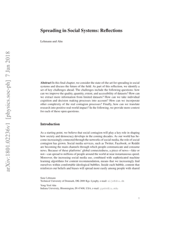 Spreading in Social Systems: Reflections