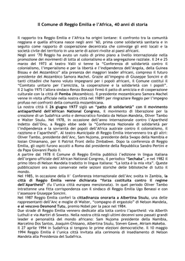 Il Comune Di Reggio Emilia E L'africa, 40 Anni Di Storia