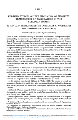 Further Studies on the Mechanism of Mosquito Transmission of Myxomatosis in the European Rabbit by M