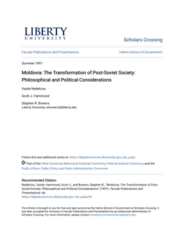 Moldovia: the Transformation of Post-Soviet Society: Philosophical and Political Considerations