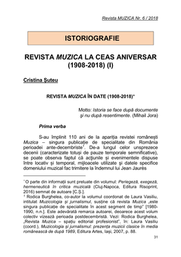 Revista Muzica La Ceas Aniversar (1908-2018) (I)