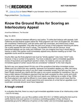 Know the Ground Rules for Scoring an Interlocutory Appeal