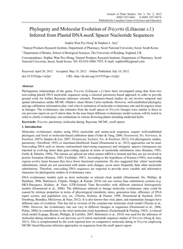 Phylogeny and Molecular Evolution of Tricyrtis (Liliaceae S.L.) Inferred from Plastid DNA Matk Spacer Nucleotide Sequences