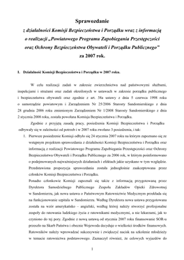 Sprawozdanie Z Działalności Komisji Bezpieczeństwa I Porządku