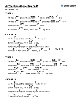 At the Cross (Love Ran Red) Chris Tomlin | Ed Cash | Jonas Myrin | Matt Armstrong | Matt Redman Key - G | Time - 4/4